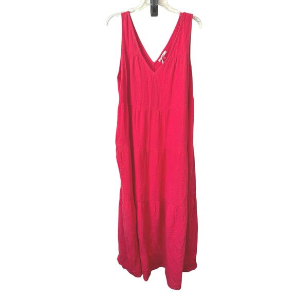 MARINE LAYER NWT Corinne Maxi Dress Sz XL Red Pockets Beach Coverup 100% Cotton - Picture 2 of 10